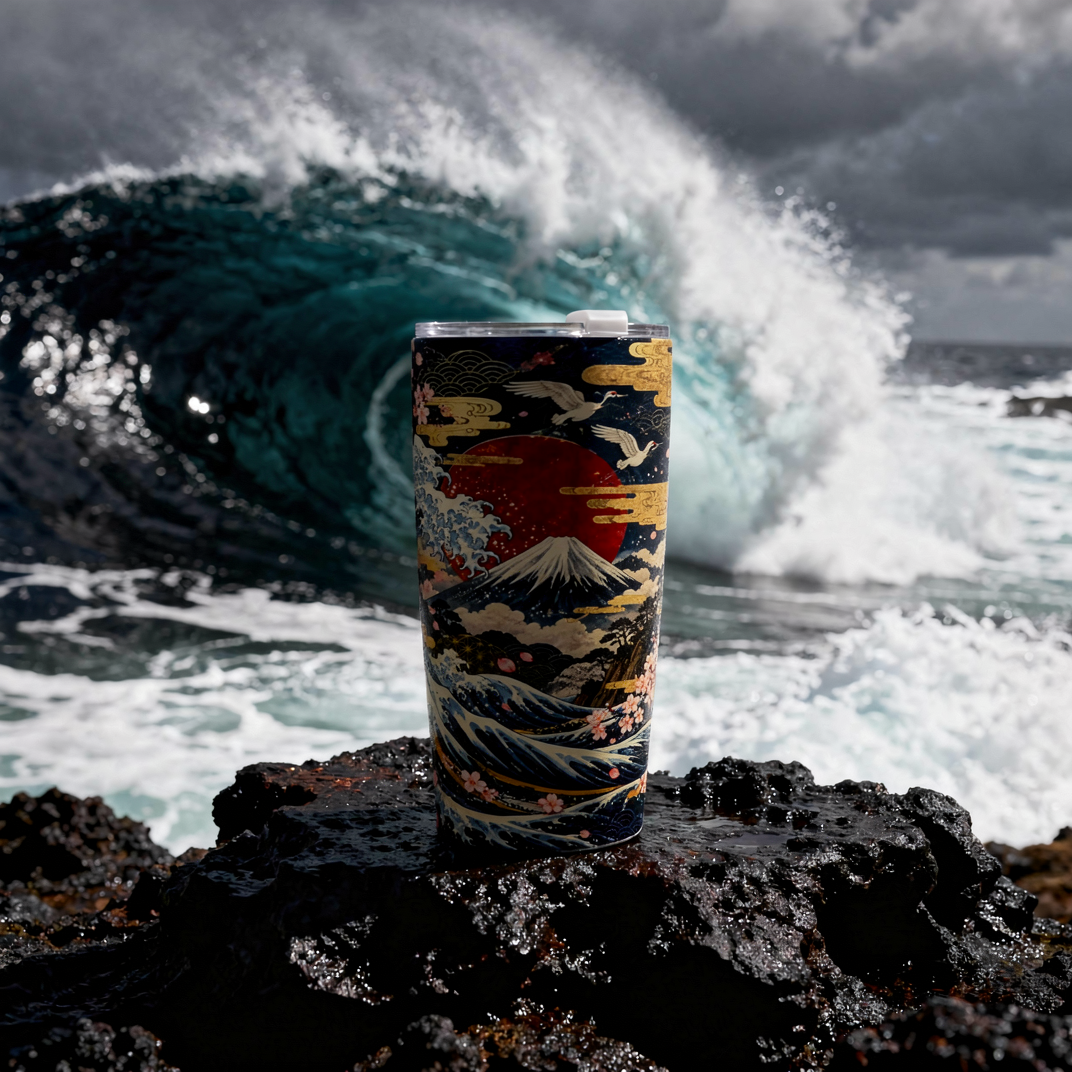 Japanese Wave 20oz Stainless Steel Tumbler image 1